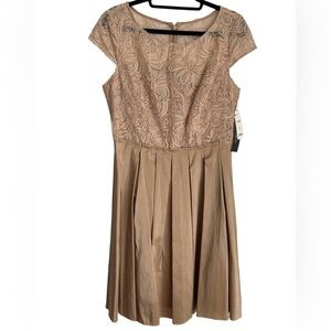 NWT S.L. Fashions Mesh Paperbag Midi Dress- Champagne Gold/ Size 12